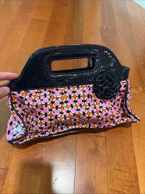 Vera Bradley Pink & Orange Patterned Clutch with Black Trim